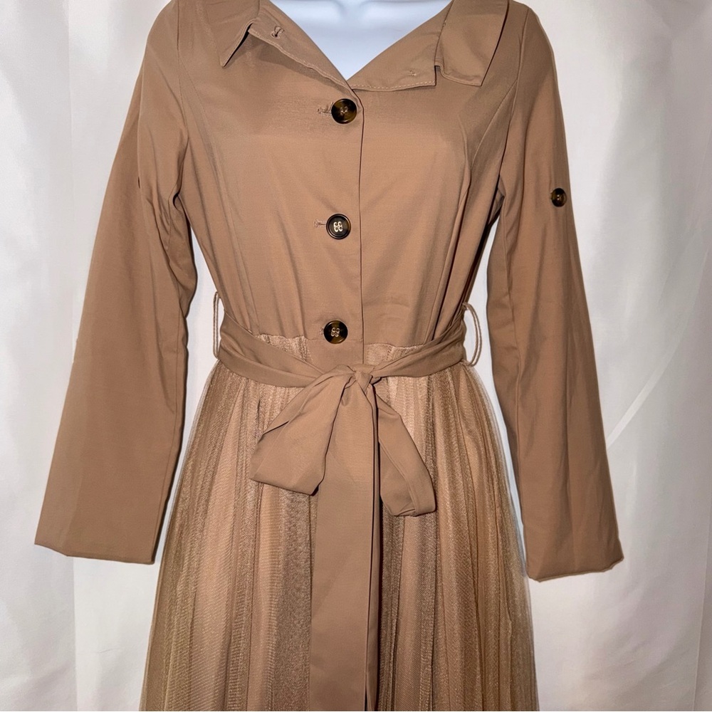Vintage Queen Family Studio Trench Coat Midi Dress Tan - Child M - X-Small Adult - Picture 2 of 8